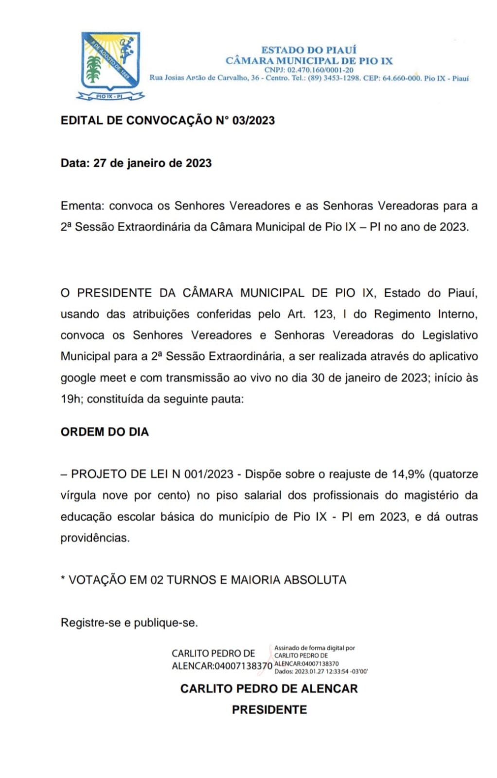 2ª sessão extraordinária tratará sobre a implantação do aumento do piso salarial dos professores